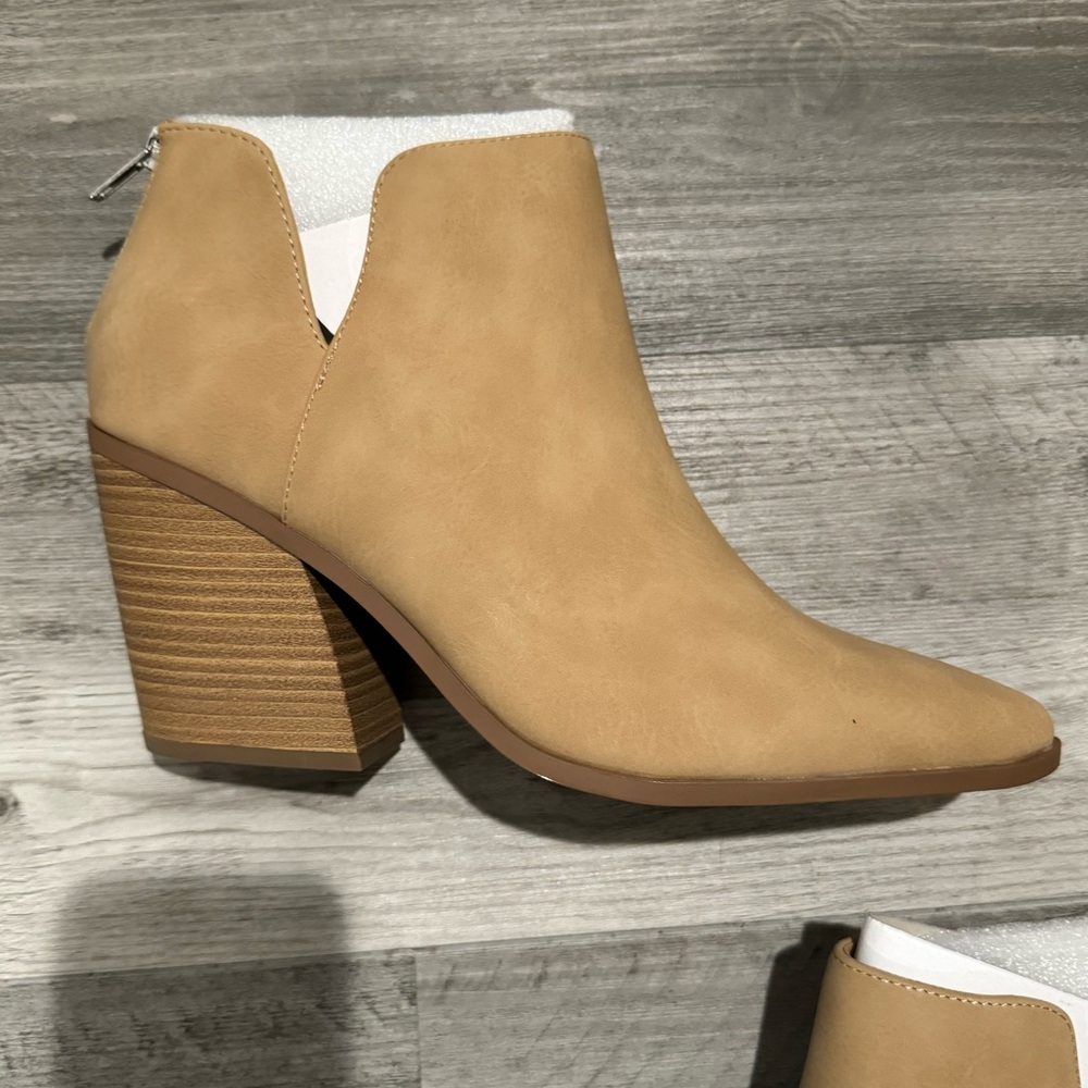 Beige Brown Cut-Out Ankle Booties